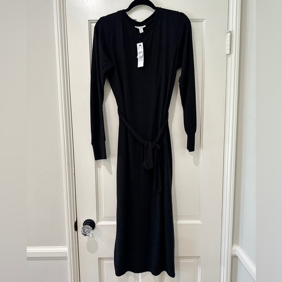 Topshop black long sleeve crewneck tie belt slit maxi sweater dress nwt - Picture 5 of 11